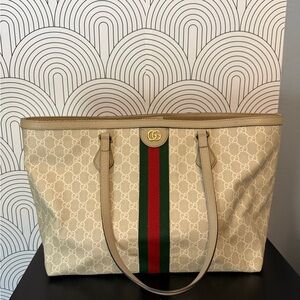 Gucci Beige Tote with Green and Red Accents